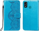 Voor Huawei Honor 9X Lite Flower Vine Embossing Pattern Horizontale Flip Leather Case met Card Slot & Holder & Wallet & Lanyard (Blue)