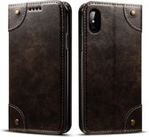 Voor iPhone XS / X Barokke eenvoudige horizontale lederen flip-hoes, met houder en kaartsleuven en portemonnee (zwart)