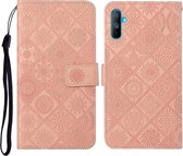 Voor OPPO Realme C3 Etnische Stijl Reliëfpatroon Horizontale Flip Leren Case met Houder & Kaartsleuven & Portemonnee & Lanyard (Roze)