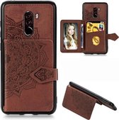 Voor Xiaomi Pocophone F1 Mandala Reliëf Magnetische Doek PU + TPU + PC Case met Houder & Kaartsleuven & Portemonnee & Fotolijst & Riem (Bruin)