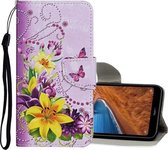 Voor Xiaomi Redmi Note 9 Gekleurde Tekening Patroon Horizontale Flip Leren Case met Houder & Kaartsleuven & Portemonnee (Gele Bloem Vlinder)