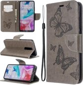 Voor Xiaomi Redmi 8 Embossing Twee Vlinders Patroon Horizontale Flip PU Lederen Case met Houder & Kaartsleuf & Portemonnee & Lanyard (Grijs)