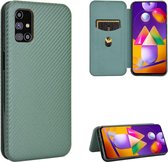 Voor Samsung Galaxy M31s Carbon Fiber Texture Magnetische Horizontale Flip TPU + PC + PU Leather Case met Rope & Card Slot (Green)