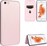 Voor iPhone 6 Plus / 6s Plus Koolstofvezeltextuur Magnetisch Horizontaal Flip TPU + PC + PU lederen hoes met kaartsleuf (roze)