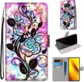 Voor Xiaomi Poco X3 NFC Gekleurde Tekening Cross Textuur Horizontale Flip PU Lederen Case met Houder & Kaartsleuven & Portemonnee & Lanyard (Kleur Bodem Holle Bloem)