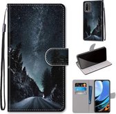 Voor Xiaomi Redmi Note 9 4G / 9 Power Gekleurde Tekening Cross Texture Horizontale Flip PU Leather Case met Houder & Kaartsleuven & Portemonnee & Lanyard (Mountain Road Starry Sky)