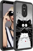 Gekleurd tekenpatroon PC + TPU beschermhoes voor LG Stylo 4 / Q Stylus (zwart-witte katten)
