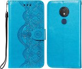 Voor Motorola Moto G7 Power Flower Vine Embossing Pattern Horizontale Flip Leather Case met Card Slot & Holder & Wallet & Lanyard (Blue)