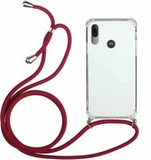 Voor Motorola Moto E6 Plus vierhoekige anti-val transparante TPU beschermhoes met draagkoord (rood)