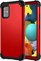 Voor Samsung Galaxy A51 5G pc + siliconen driedelige schokbestendige beschermhoes (rood)