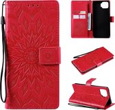 Voor OPPO F17 / A73 Sun Embossing Pattern Horizontale Flip lederen tas met kaartsleuf & houder & portemonnee & lanyard (rood)