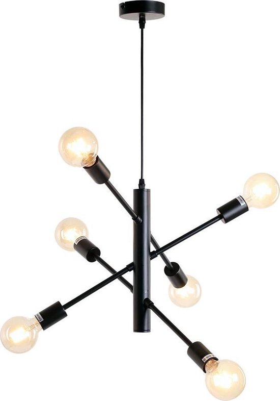 Hanglamp zwart metaal Harvey 6-lichts - Hanglamp metaal - Hanglamp industrieel - Hanglamp eetkamer