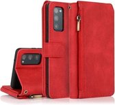 Voor Samsung Galaxy S20 FE 5G Huidgevoel Crazy Horse Textuur Rits Portemonnee Tas Horizontale Flip Leren Case met Houder & Kaartsleuven & Portemonnee & Lanyard (Rood)