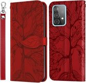 Voor Samsung Galaxy A52 5G Life of Tree Embossing Pattern Horizontale Flip lederen tas met houder & kaartsleuf & portemonnee & fotolijst & lanyard (rood)