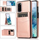 Voor Samsung Galaxy S20 effen kleur pc + TPU beschermhoes met houder en kaartsleuven (roségoud)