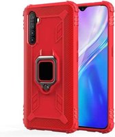 Voor OPPO Realme X2 koolstofvezel beschermhoes met 360 graden roterende ringhouder (rood)