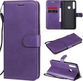 Voor Huawei Y6p effen kleur horizontale flip beschermende lederen tas met houder & kaartsleuven & portemonnee & lanyard (paars)