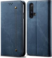 Voor OPPO Realme X50 denim textuur casual stijl horizontale flip lederen tas met houder & kaartsleuven & portemonnee (blauw)
