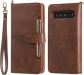 Voor Galaxy S10 5G multifunctionele afneembare magnetische horizontale flip lederen tas met kaartsleuven en houder en portemonnee en fotolijst (koffie)