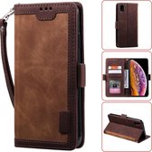 Voor iPhone XR retro splicing horizontale flip lederen tas met kaartsleuven en houder en portemonnee (bruin)