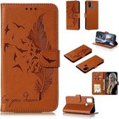 Voor Galaxy M30s Feather Pattern Litchi Texture Horizontale Flip Leren Case met Houder & Portemonnee & Kaartsleuven (Bruin)