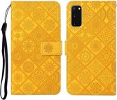 Voor Samsung Galaxy S20 etnische stijl reliëf patroon horizontale flip lederen tas met houder & kaartsleuven & portemonnee & lanyard (geel)