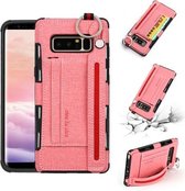 Voor Galaxy Note 8 stoffen textuur + TPU schokbestendige beschermhoes met metalen ring & houder & kaartsleuven & ophangriem (roze)