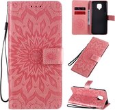 Voor Xiaomi Redmi Note 9 Pro Zonnebloempatroon met reliÃ«f Horizontaal Flip PU-lederen tas met houder en kaartsleuven en portemonnee en draagkoord (roze)