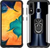 Voor Samsung Galaxy A20 / A30 PC + TPU + metalen schokbestendige beschermhoes met ringhouder (zilver)