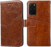 Voor Samsung Galaxy S20 + geometrische stiksels Horizontale flip TPU + PU lederen tas met houder & kaartsleuven en portemonnee (lichtbruin)