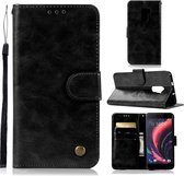 Voor HTC X10 Retro Koperen Gesp Crazy Horse Horizontale Flip PU Lederen Case met Houder & Kaartsleuven & Portemonnee & Lanyard (Zwart)