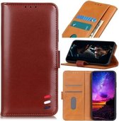 Voor OPPO A52 / A72 / A92 3-kleuren parelmoer textuur magnetische gesp horizontale flip PU lederen tas met kaartsleuven & portemonnee & houder (bruin)