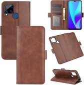 Voor OPPO Realme C15 Dubbelzijdige magnetische gesp Horizontale flip lederen tas met houder & kaartsleuven en portemonnee (bruin)