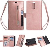 Voor Huawei Mate 10 Lite / Maimang 6 Multifunctionele Rits Horizontale Flip Leren Case met Houder & Portemonnee & 9 Kaartsleuven & Lanyard (Rose Goud)