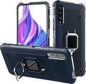 Voor Huawei P30 koolstofvezel beschermhoes met 360 graden roterende ringhouder (blauw)