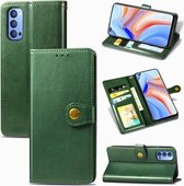 Voor Oppo Reno4 4G retro effen kleur lederen gesp telefoonhoes met lanyard & fotolijst & kaartsleuf & portemonnee & standaardfunctie (groen)