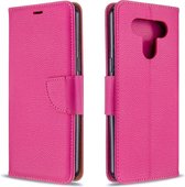 Voor LG K51 Litchi Textuur Pure Kleur Horizontale Flip PU Lederen Case met Houder & Kaartsleuven & Portemonnee & Lanyard (Rose Rood)
