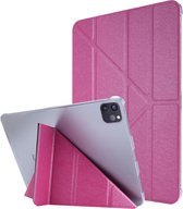 Voor iPad Pro 11 (2020) Zijde textuur Horizontale vervorming Flip lederen tas met drievoudige houder (roze rood)