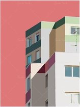 Brutalist Architectural Bauhaus Posters Red - 60x80cm Canvas - Multi-color