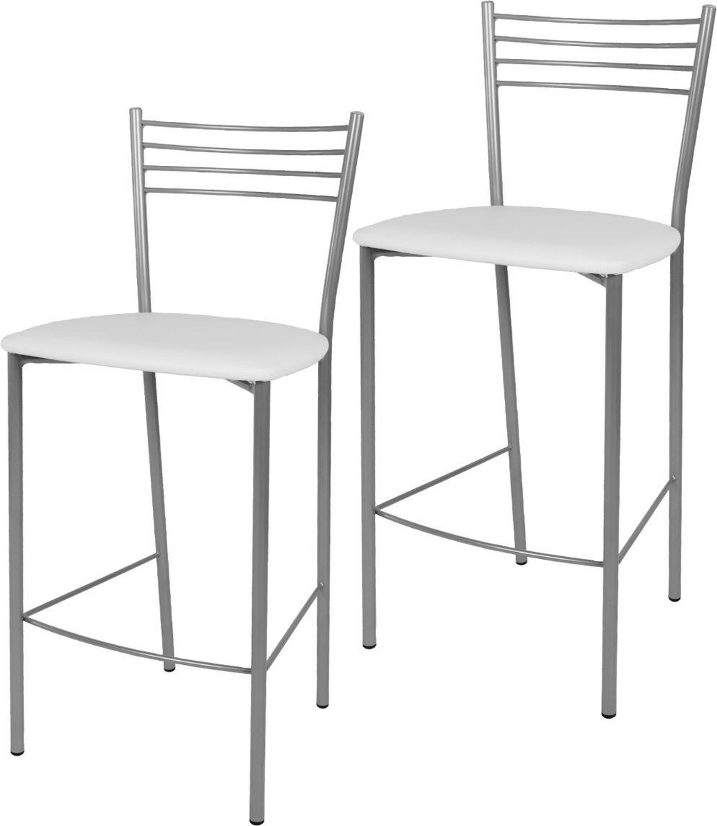 Tommychairs Elena - Eetkamerstoelen - Set van 2 - Aluminium & Wit - Kunstleer