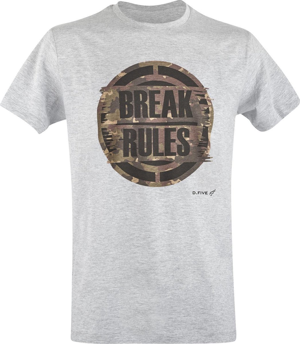 D.five T-shirt Break Rules Heren Katoen/viscose Grijs Maat L