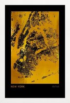 JUNIQE - Poster met houten lijst New York gouden -13x18 /Goud & Zwart