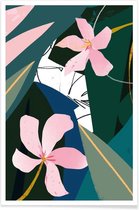 JUNIQE - Poster Oleander illustratie -13x18 /Groen & Roze