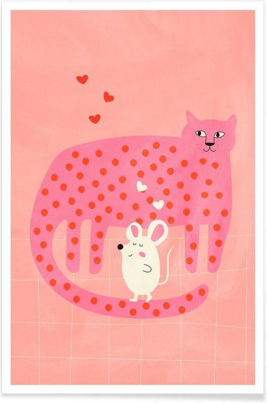 JUNIQE - Poster Cat and Mouse -40x60 /Roze