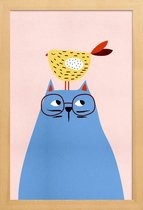 JUNIQE - Poster in houten lijst A Very Patient Cat -40x60 /Kleurrijk