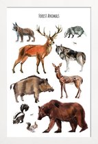JUNIQE - Poster in houten lijst Forest Animals -40x60 /Bruin & Grijs