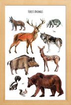 JUNIQE - Poster met houten lijst Forest Animals -13x18 /Bruin & Grijs