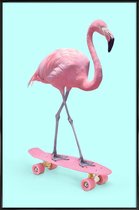 JUNIQE - Poster in kunststof lijst Skate Flamingo -60x90 /Blauw & Roze