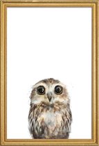 JUNIQE - Poster met houten lijst Uiltje illustratie -20x30 /Bruin &
