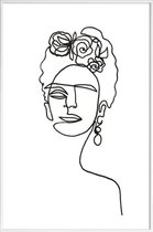 JUNIQE - Poster in kunststof lijst Frida Kahlo - lijntekening -20x30